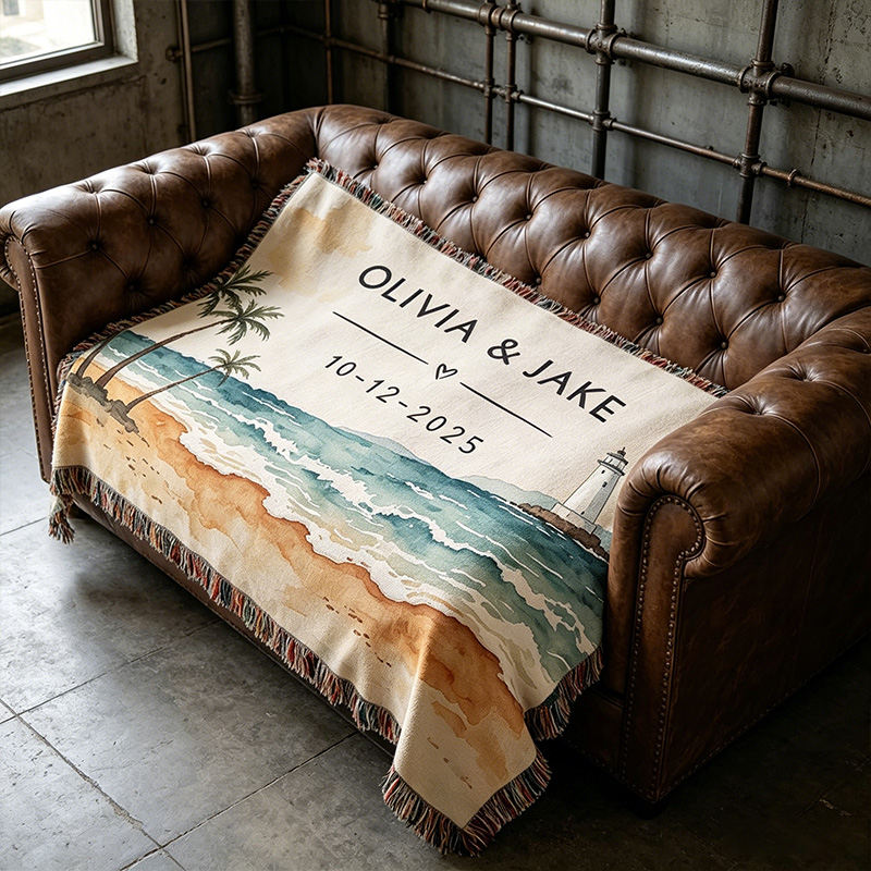 Personalized Couple Blanket with Names Ocean Theme Couple Blanket Wedding Gift for Newlyweds