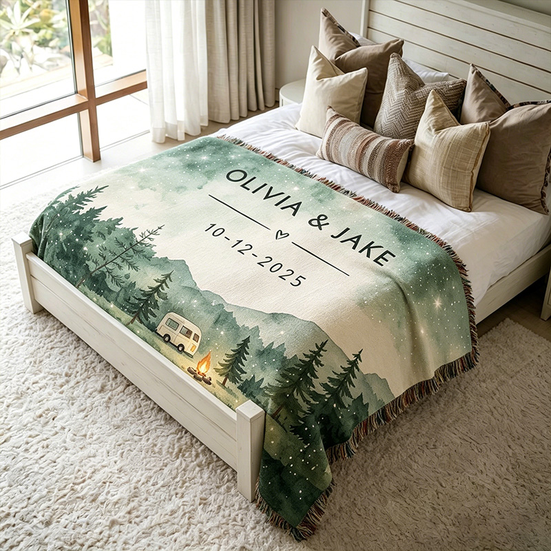 Personalized Couple Blanket with Names Nature Lovers Engagement Gift Adventure Couples Gift Wedding Engagement Couple Gift