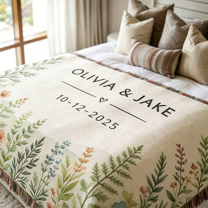 Personalized Couple Blanket with Names Garden Theme Blanket Custom Wedding Blanket for Newlyweds Valentine's Day Gift for Couple