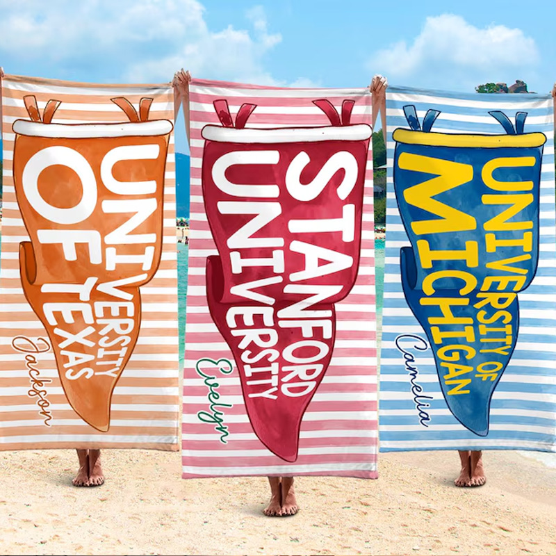 Personalized College Beach Towel University Pride Striped Monogram Soft Absorbent Summer Blanket