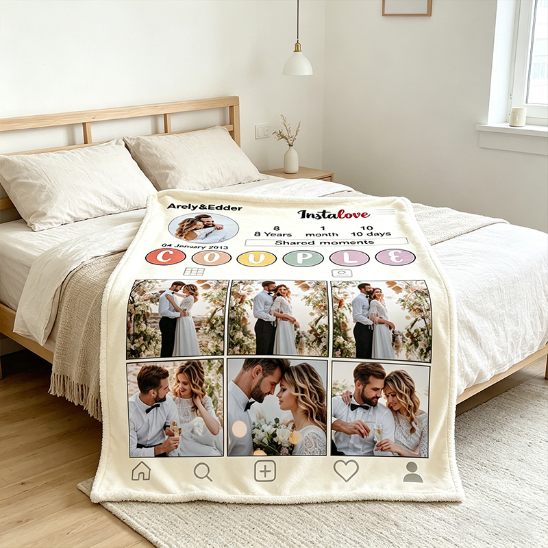 Personalized Couple Blanket with Names Custom Photo Poster Blanket Valentine Gift Gift for Husband Gift For Wife