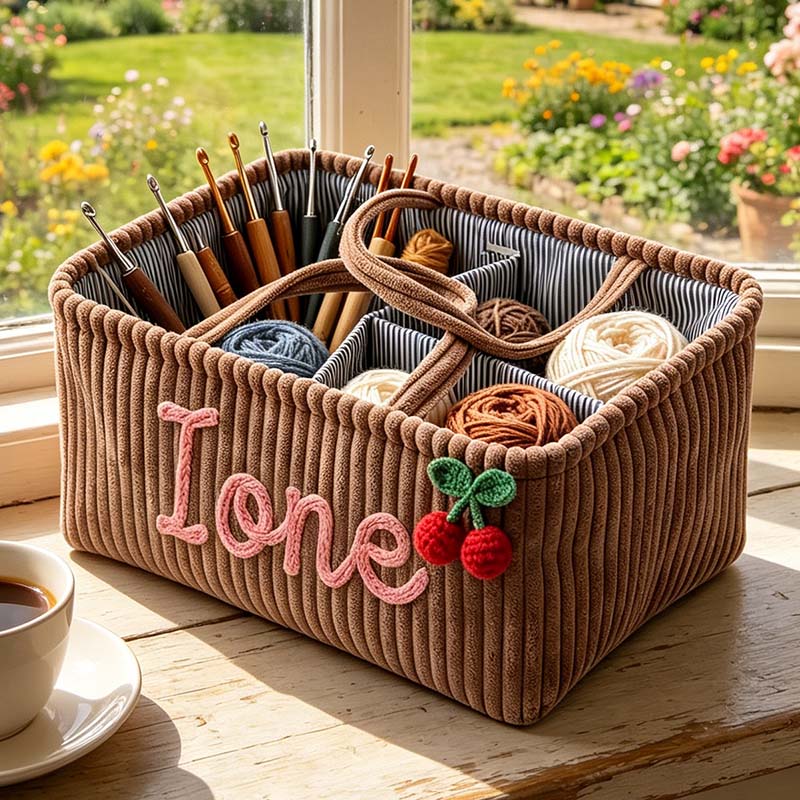 Personalized Knitting Project & Pottery Tool Basket Crochet Sewing Project Organizer Sewing Organizer Basket for Knitting Embroidery & Crochet Storage Birthday Gift Craft Yarn