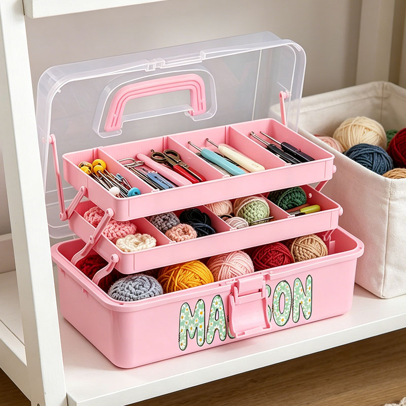 Personalized Crochet Hook Tackle Box Organizers and Storage Craft Organizers and Storage Three Layer Sewing Box With 2 Trays Medicine Storage Box With Handle For Nail Makeup Diamond Painting Building Blocks