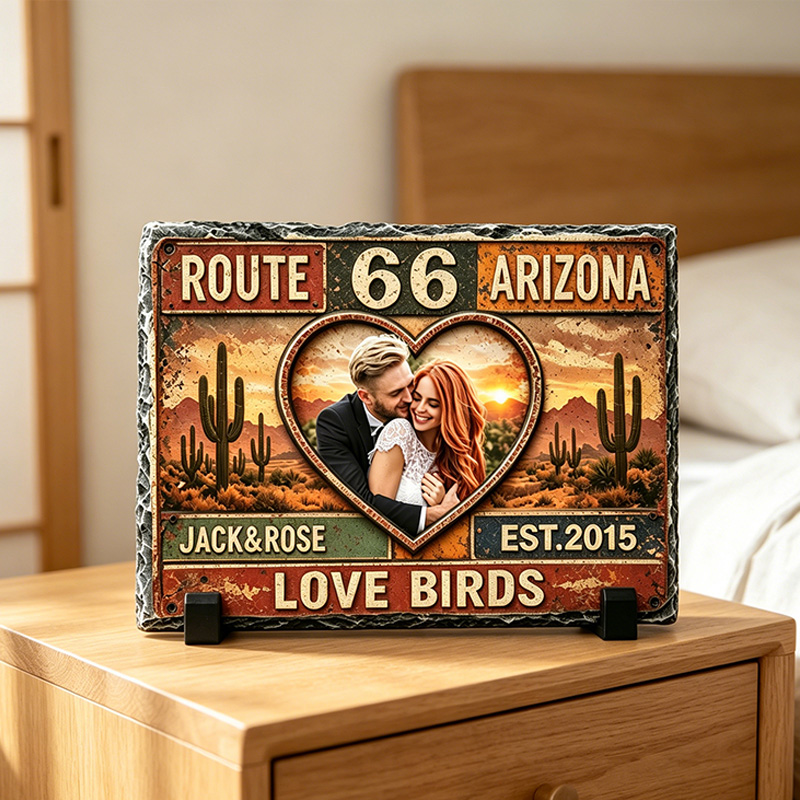 Personalized Couple Photo Stone with Stand Vintage Americana License Couple Plaque Valentine Gift for Couple
