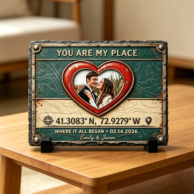 Personalized Couple Photo Stone with Stand Vintage Americana License Couple Plaque Valentine Gift for Couple