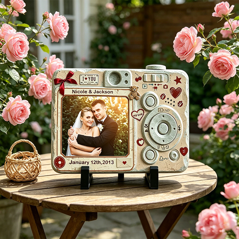 Personalized Couple Photo Stone with Stand Vintage Americana License Couple Plaque Valentine Gift for Couple