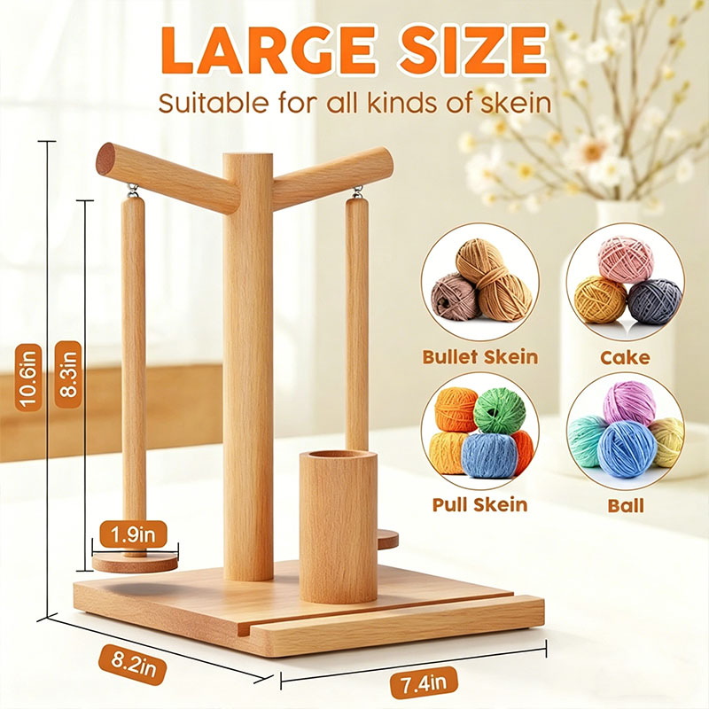 Wooden Yarn Holder for Crocheting and Knitting Upgraded Magnetic Rotating Yarn Spinner with 2 Spindles Perfect for Crocheting and Knitting Lovers