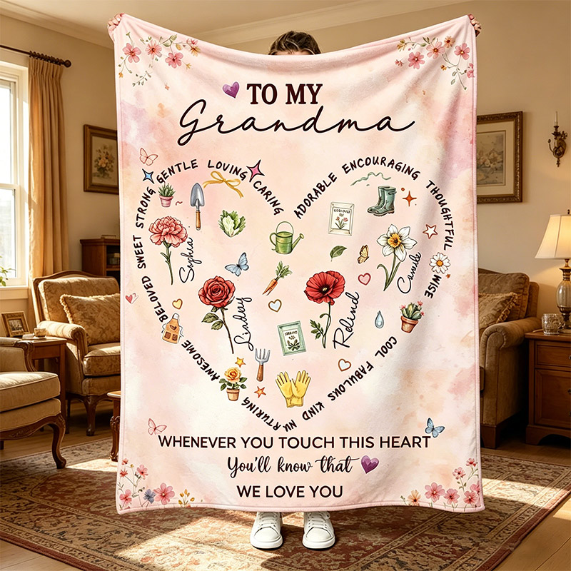 Personalized Mama Grandma Blanket with Birthflower Garden Lover Blanket Mother's Day Gift Nana Birthday Gift