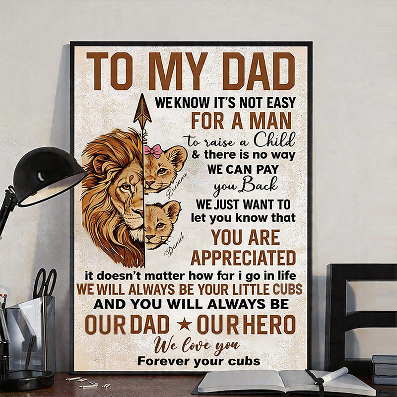 Personalized To My Dad Print Portrait Art Print with Kids Customed Wall Decor Father's Day Gift Home Decor Gift for Dad