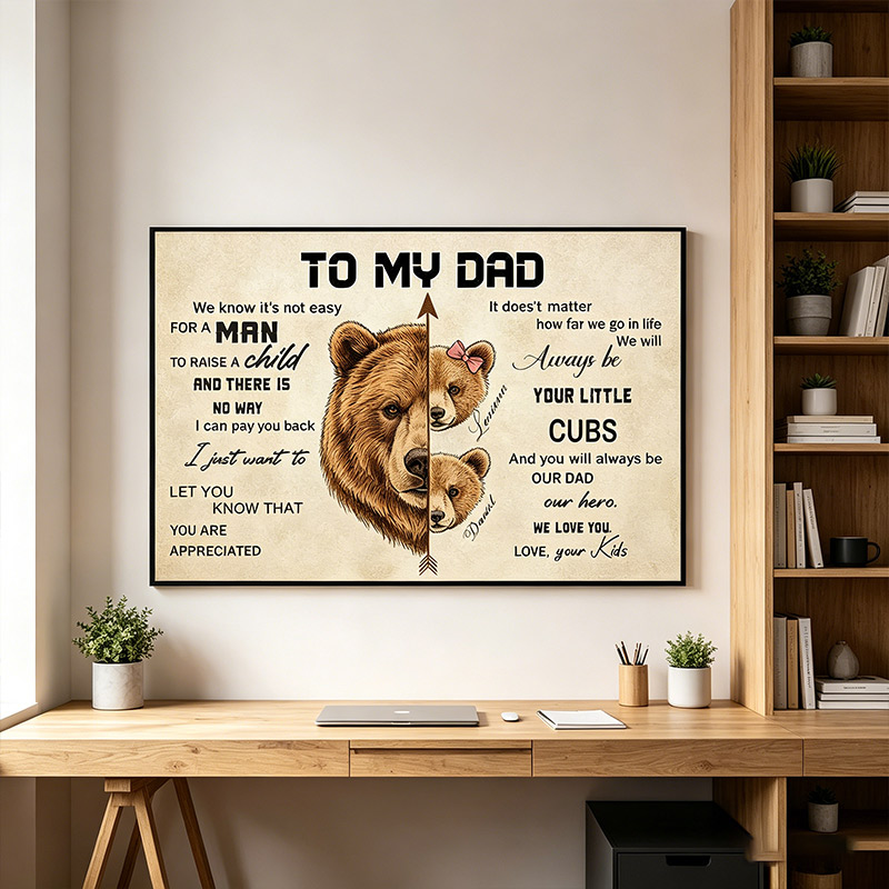 Personalized To My Dad Print Portrait Art Print with Kids Customed Wall Decor Father's Day Gift Home Decor Gift for Dad