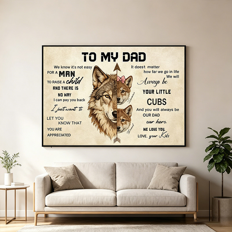 Personalized To My Dad Print Portrait Art Print with Kids Customed Wall Decor Father's Day Gift Home Decor Gift for Dad