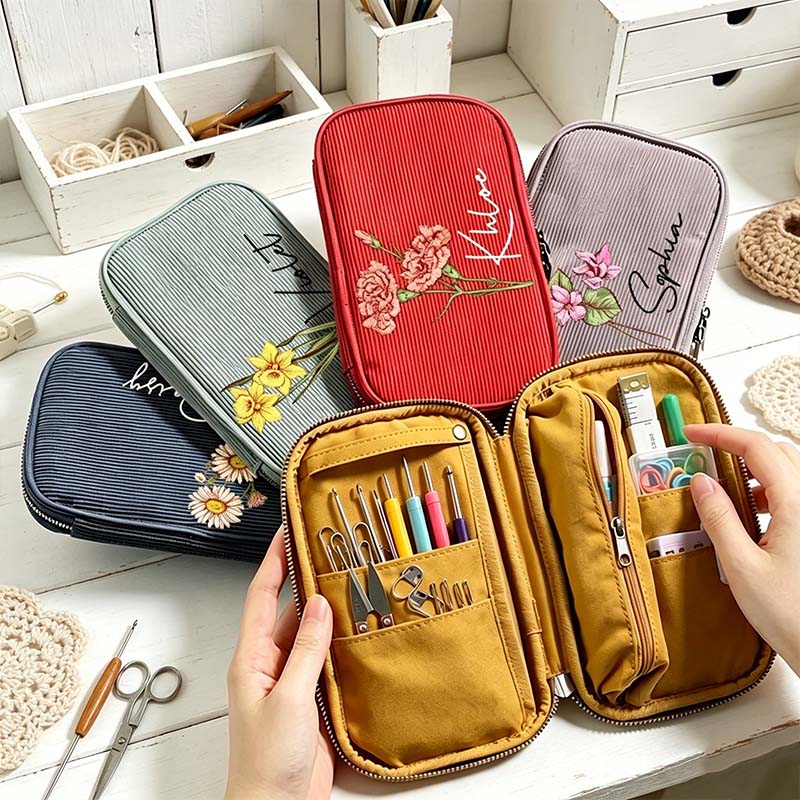 Personalized Corduroy Tool Storage Bag Multi Functional Crochet and Organizer Pouch Crochet Tool Storage Holder Colorful Organizer