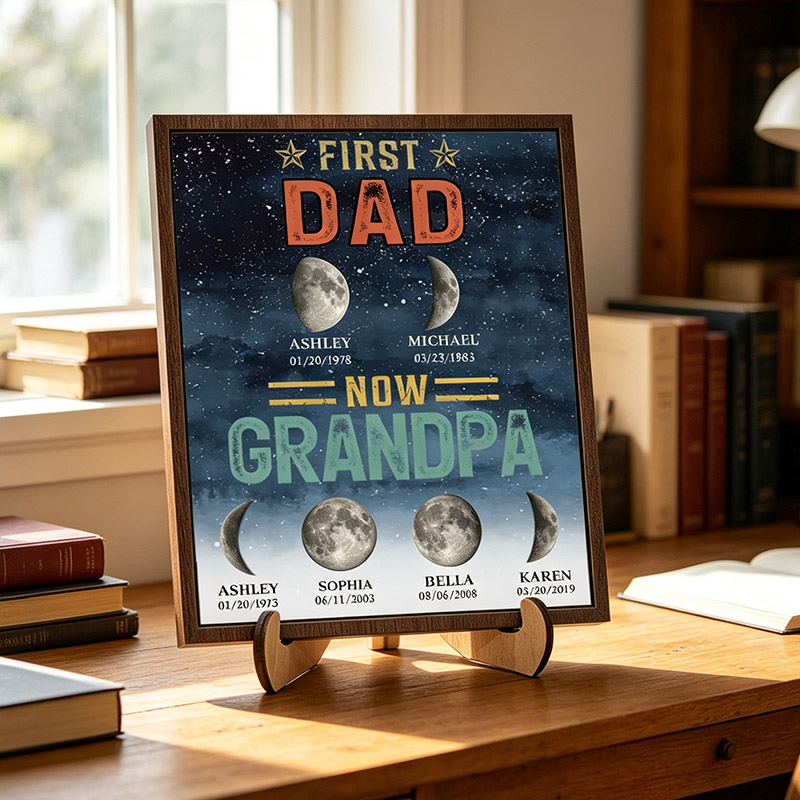 Personalized First Dad Now Grandpa Sign Papa Wooden Plaque with Kids Names Father's Day Gift For Dad Grandpa