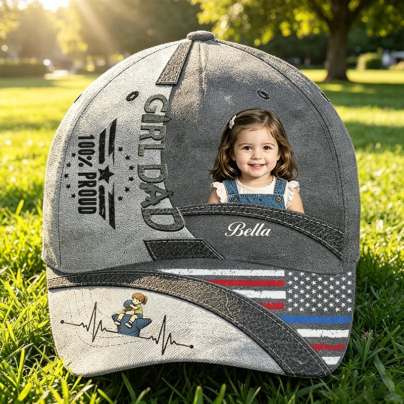 Personalized Girl Dad Baseball Cap Custom Dad Hat with Kids Photo Adjustable Sports Cap Father's Day Gifts