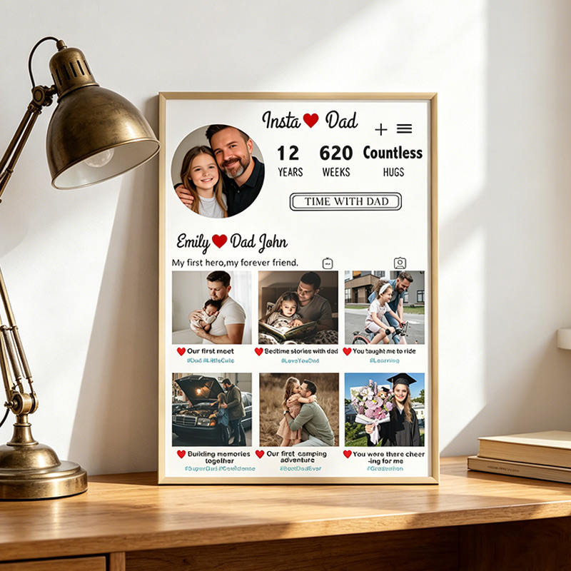 Personalized Insta Dad Print Portrait Art Print with Kids Customed Wall Decor Father's Day Gift Home Decor Gift for Dad