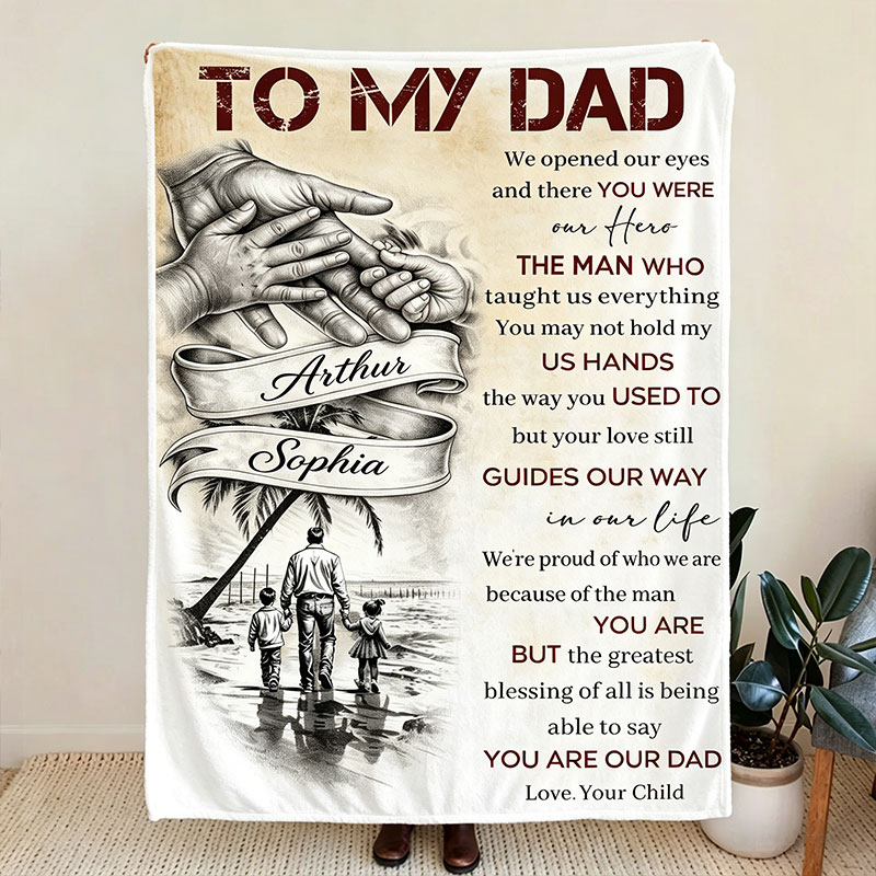 Personalized To My Dad Blanket with Kids Photo Custom Blanket Father's Day Gift Dad Birthday Gift