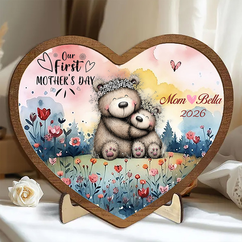 Personalized Our First Mother's Day Sign Mom with Little Kids Wooden Plaque Gift for Mom Grandma Mother's Day