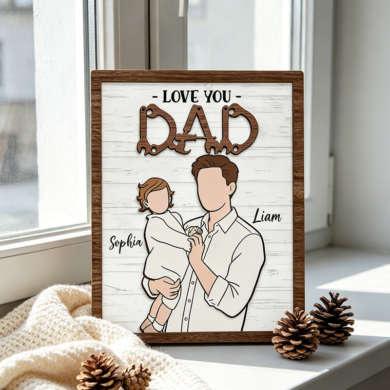 Personalized Love You Dad Sign Custom Dad Portrait with Kid Wooden Plaque Father's Day Gift For Dad