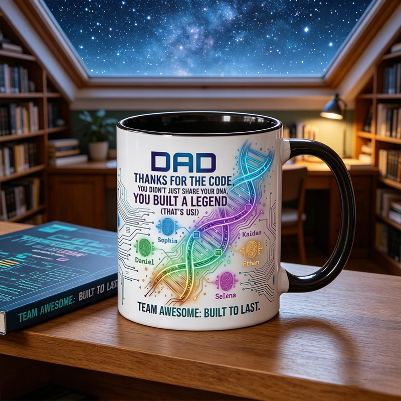 Personalized Dad Thanks For Sharing The Code 11 oz Ceramic Mug with 1-6 Names Father's Day Gifts for Dad Grandpa
