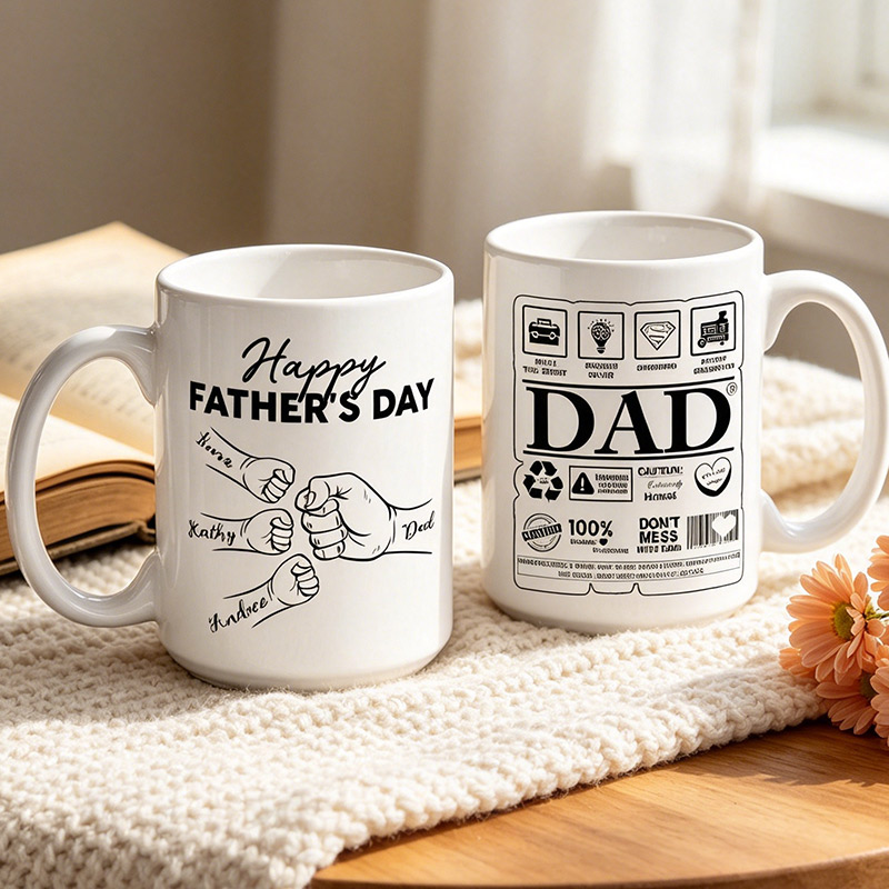 Personalized Happy Father's Day 11 oz 15 oz Ceramic Mug with 1-6 Names Custom Dad Mug Father's Day Gifts for Dad Grandpa
