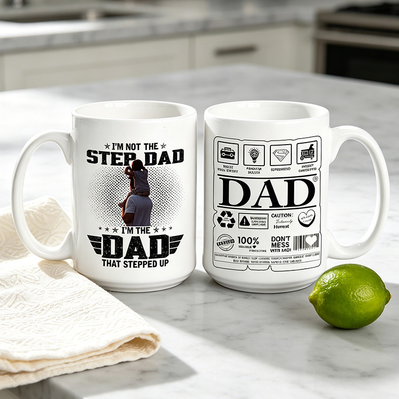 Personalized I'm Not The Step Dad I'm The Dad That Stepped Up Mug 11 oz 15 oz Dad Ceramic Mug with Photo Father's Day Gifts for Dad Grandpa