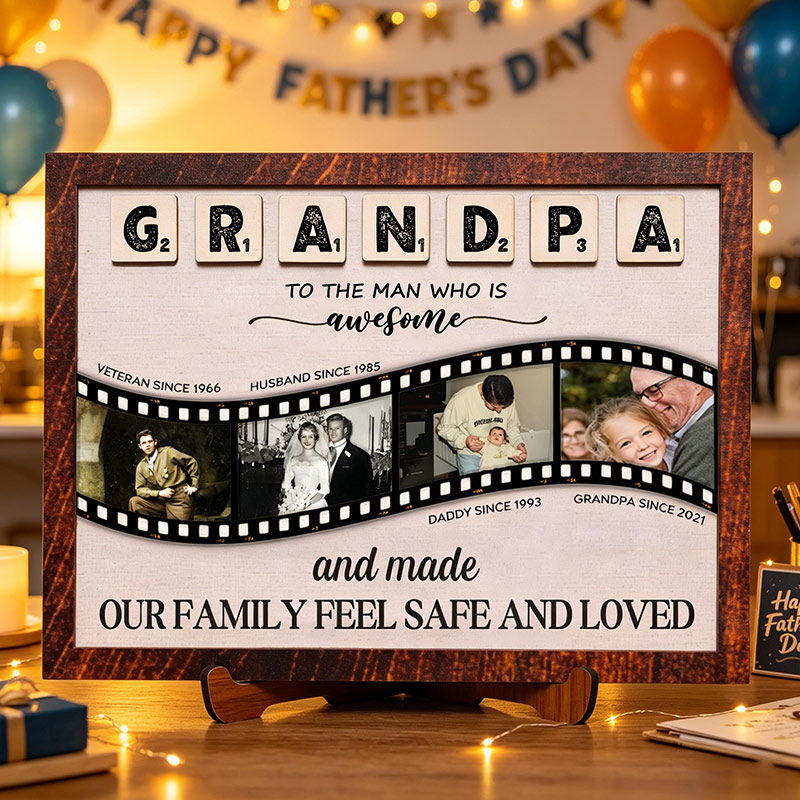 Personalized Grandpa Sign with Photos To The Man Who Is Awsome Wooden Plaque Papa Gifts Father's Day Gift For Him