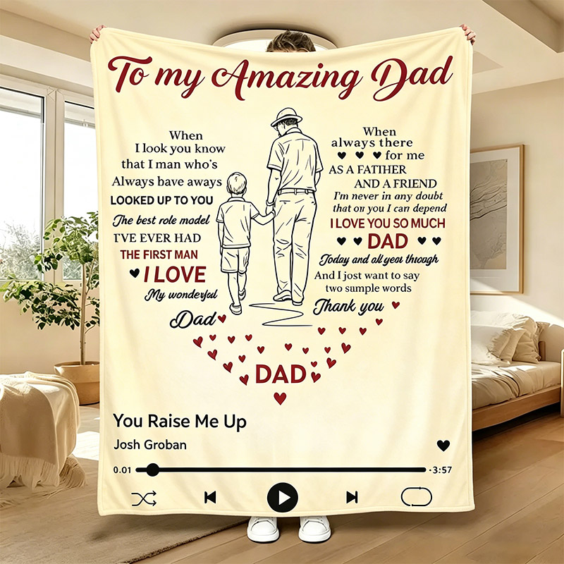 Personalized To My Amazing Dad Blanket with Father & Kids Sketch Custom Blanket Father's Day Gift Dad Birthday Gift