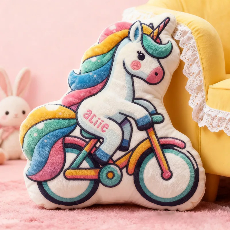 Personalized Pinky Horse Bike Pillow Cozy Graphic 3D Print Dreaming Princess Pillow Name Pillow Comfortable Travel Cushion for Kids Girls Riding Lovers