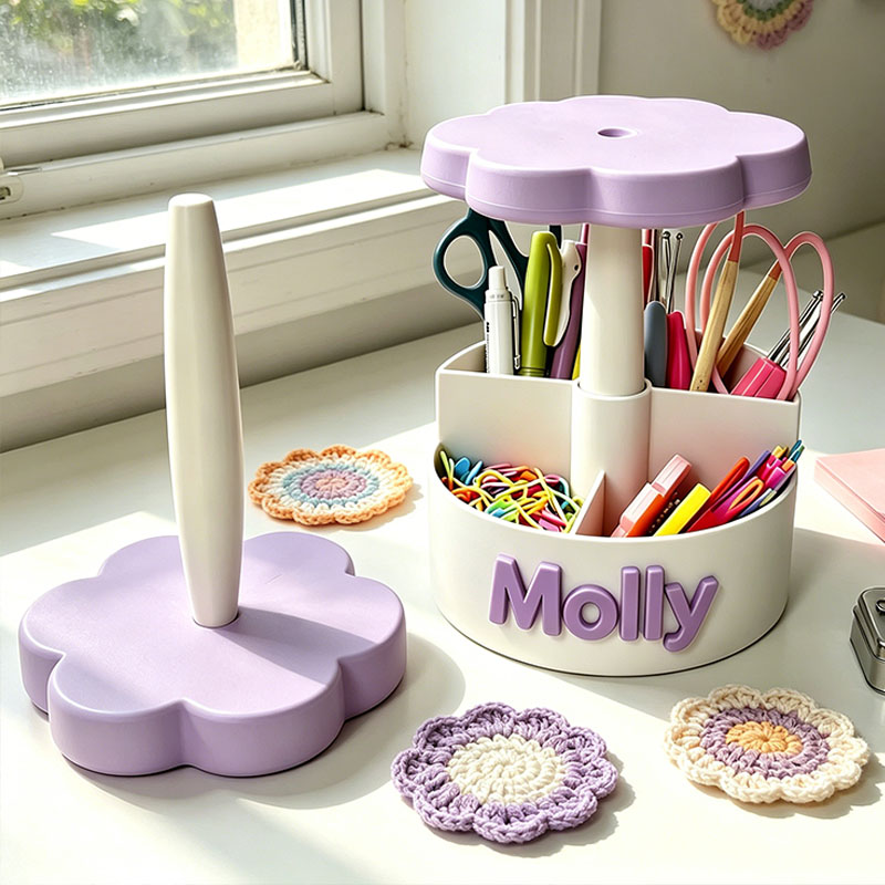 Personalized Mushroom Daisy Clouds Yarn Holder Custom Crochet Tool Organizer with Name Portable Wrist Organizer Gifts for Crochet and Knitting Enthusiasts Unique Gift