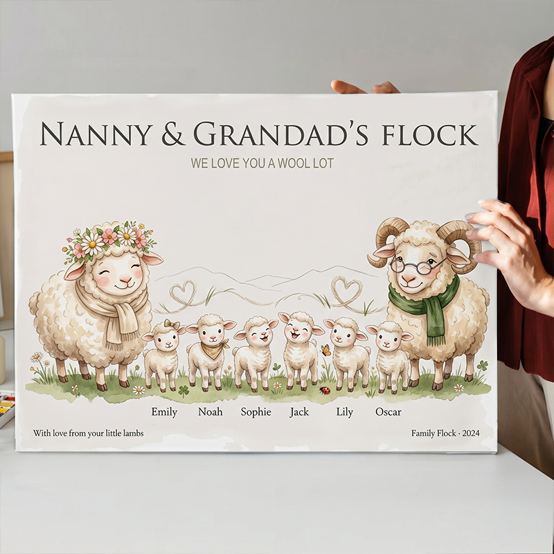 Personalized Goat Family Poster Frameless Framed Painting with 2-10 Names Home Decor Birthday Mother's Day Father's Day Gift for Mom Dad