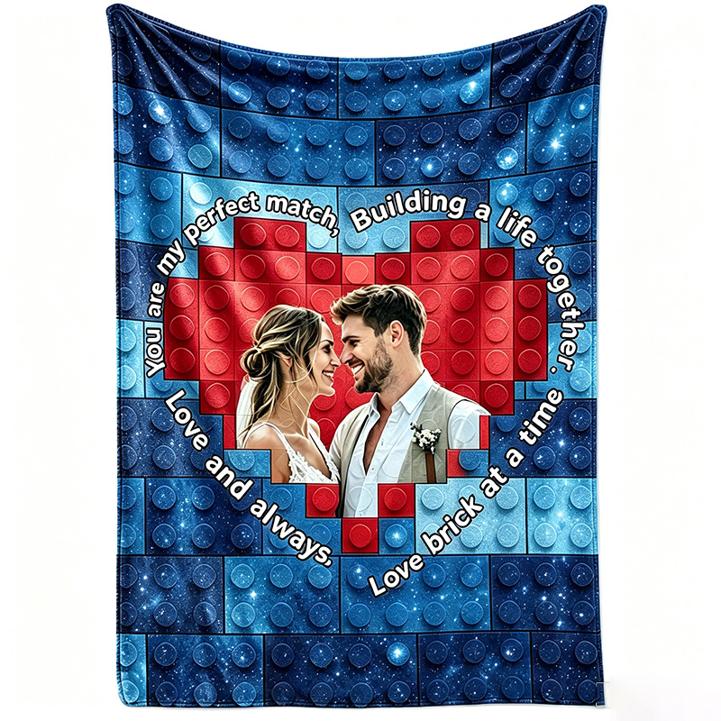 Personalized Couple Building Block Blanket Couple Photo Blanket Custom Name Throw Blanket