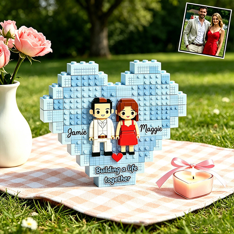 Personalized Couple Photo Heart Building Block Puzzle Building a Life Together One Brick at a Time Blocks Valentine's Day Gift Anniversary Gift For Him Her