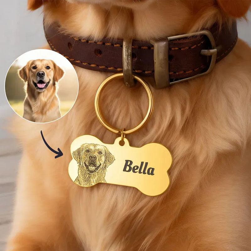 Personalized Bone Shape Photo Design Pet Name Tag with Engraved Text Daily Use Birthday Gift for Dog Owners