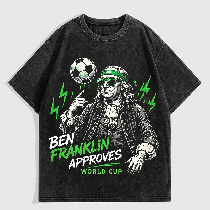 Vintage Washed Soccer T‑Shirt Ben Franklin Approves World Cup Philly Graphic Tee
