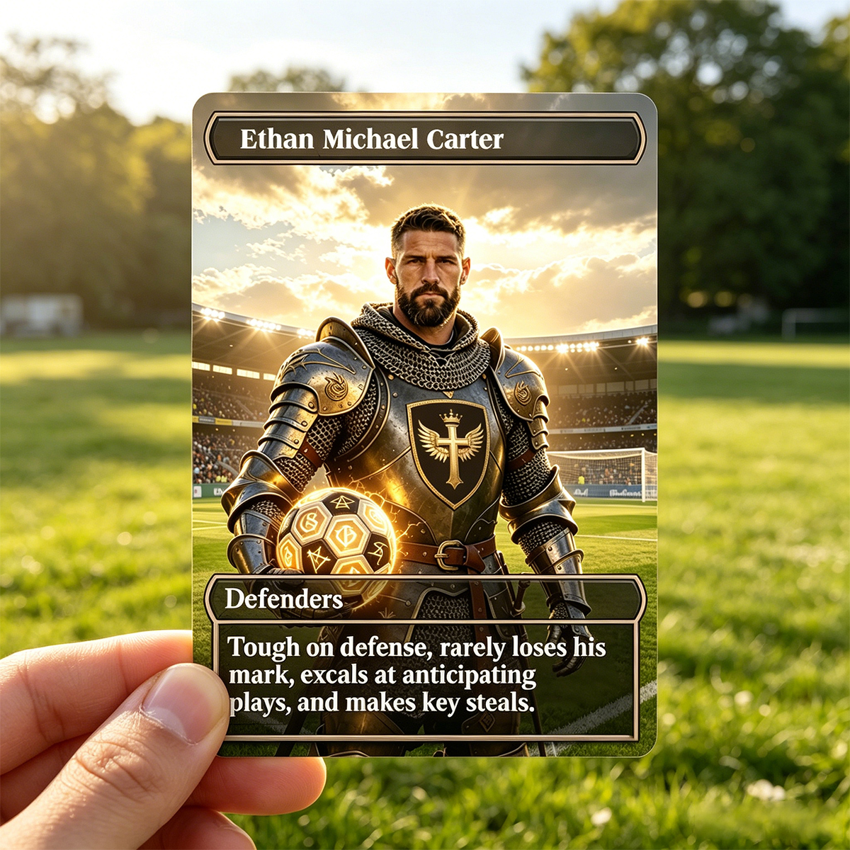 Personalized Soccer Classic Card Soccer Player Medieval Style with Photo and Name Gift for Soccer Lovers