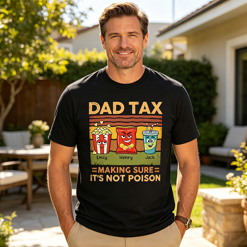 Personalized Dad Tax Shirt Custom Dad T Shirt with 1-6 Kids Names Fathers Day Birthday Gift for Him