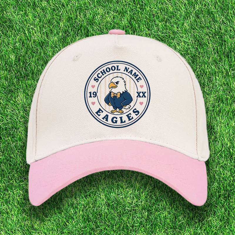 Personalized Campus Two Tone Baseball Caps Mascot Caps for Students Featuring School Name and Year