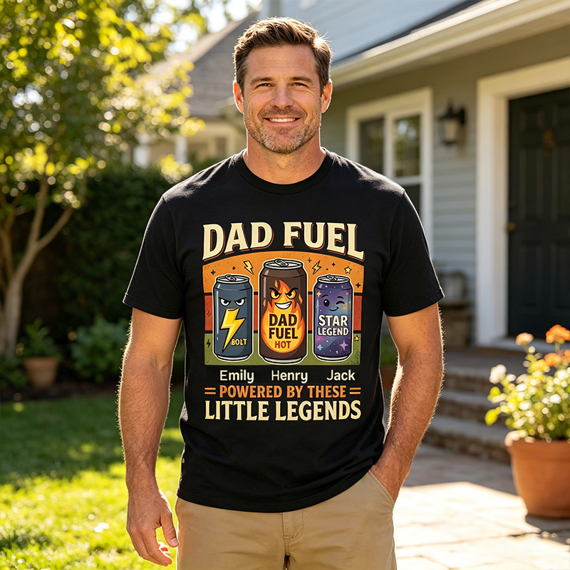 Personalized Dad Fuel Shirt Custom Dad T Shirt with 1-6 Kids Names Fathers Day Birthday Gift for Him