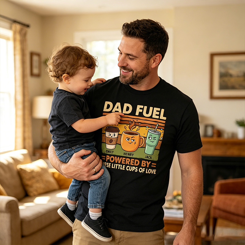 Personalized Dad Fuel Shirt Custom Dad T Shirt with 1-6 Kids Names Fathers Day Birthday Gift for Him
