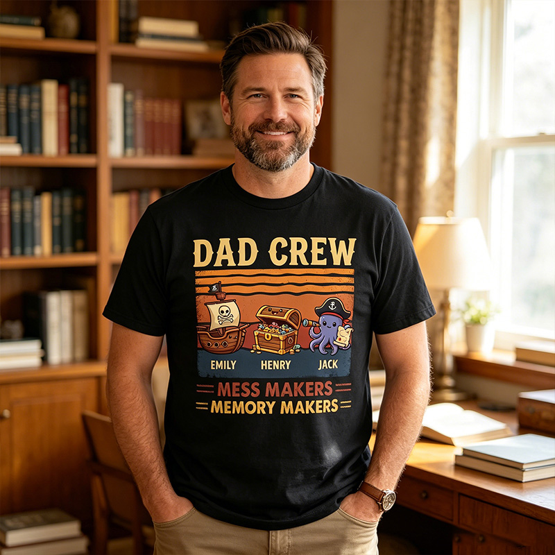 Personalized Dad Crew Shirt Custom Dad T Shirt with 1-3 Kids Names Fathers Day Birthday Gift for Him