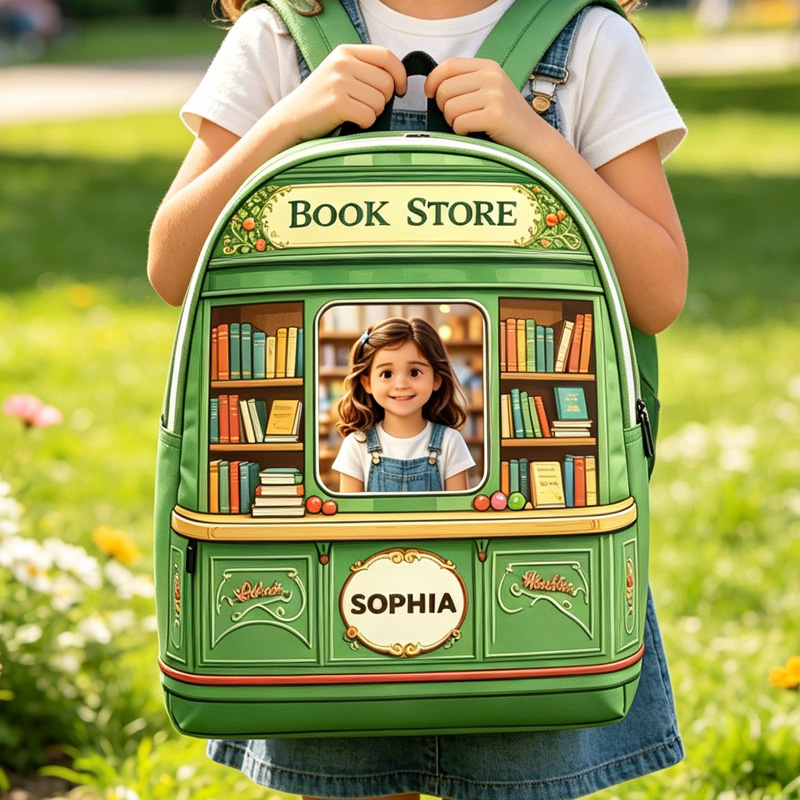 Personalized Name Book Store Photo Insert Kids Backpack