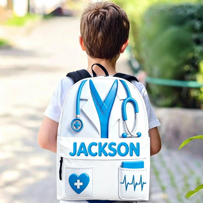 Personalized Pink and Blue Medical Stethoscope Heartbeat Kids Backpack