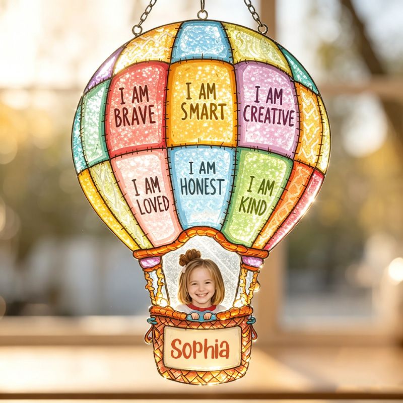 Personalized Child Photo Positive Hot Air Balloon Glass Suncatcher