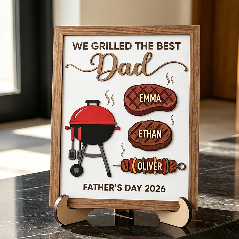 Personalized WE GRILLED THE BEST DAD Sign Custom Wooden Plaque with Kids Names Camping Enthusiasts Dad Gifts Father's Day Gift For Him