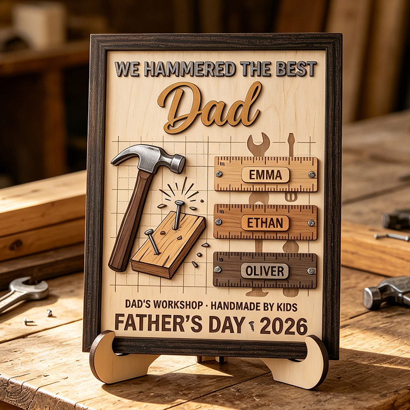 Personalized WE HANDMAD THE BEST DAD Sign Custom Wooden Plaque with Kids Names Camping Enthusiasts Dad Gifts Father's Day Gift For Him