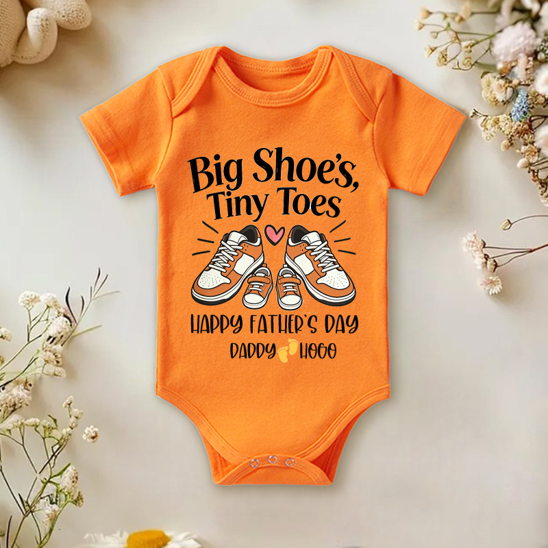 Personalized Big Shoes Tiny Toes Happy Fathers Day Daddy And Baby Matching Sneaker Heart Graphic Baby Bodysuit