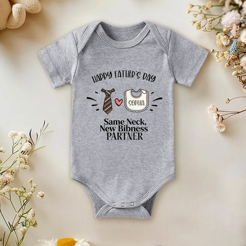 Personalized Happy Fathers Day Same Boss New Business Partner Tie And Baby Bib Cute Matching Daddy And Me Baby Bodysuit