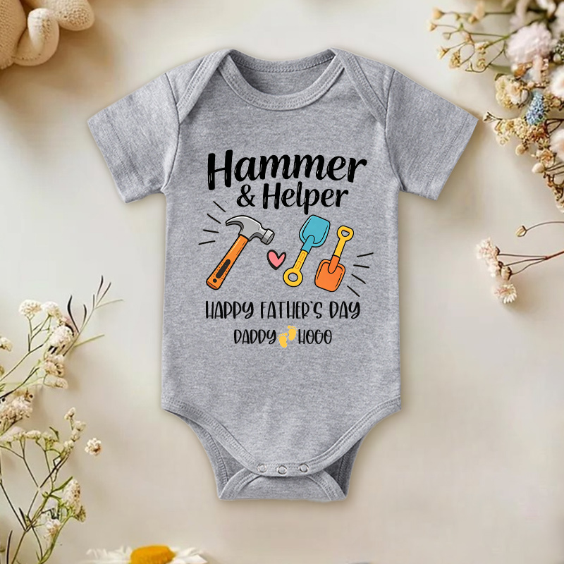 Personalized Hammer And Helper Happy Fathers Day Daddy And Baby Tool Set Matching Construction Theme Baby Bodysuit