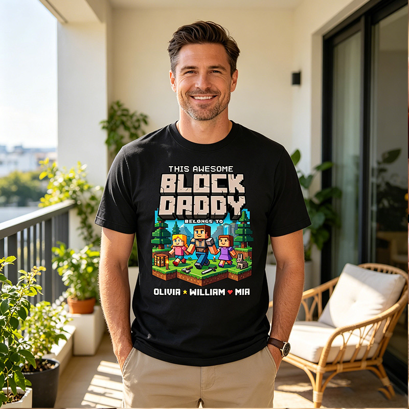 Personalized This Awsome Block Daddy Belongs To Shirt Custom Dad T Shirt with 1-6 Kids Fathers Day Birthday Gift for Him
