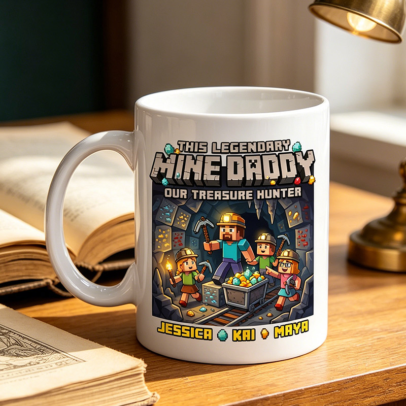 Personalized This Legendary Mine Daddy Our Treasure Hunter 11 oz Ceramic Mug with 1-6 Kids Father's Day Birthday Gifts for Him